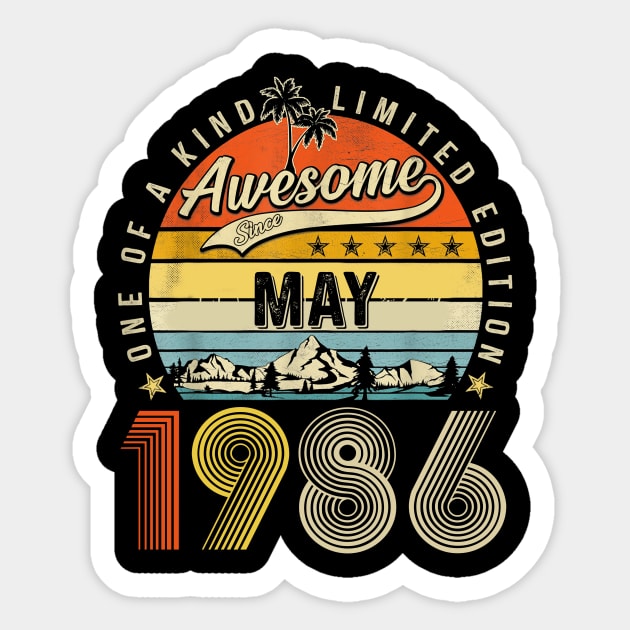 Awesome Since May 1986 Vintage 37th Birthday Sticker by Red and Black Floral